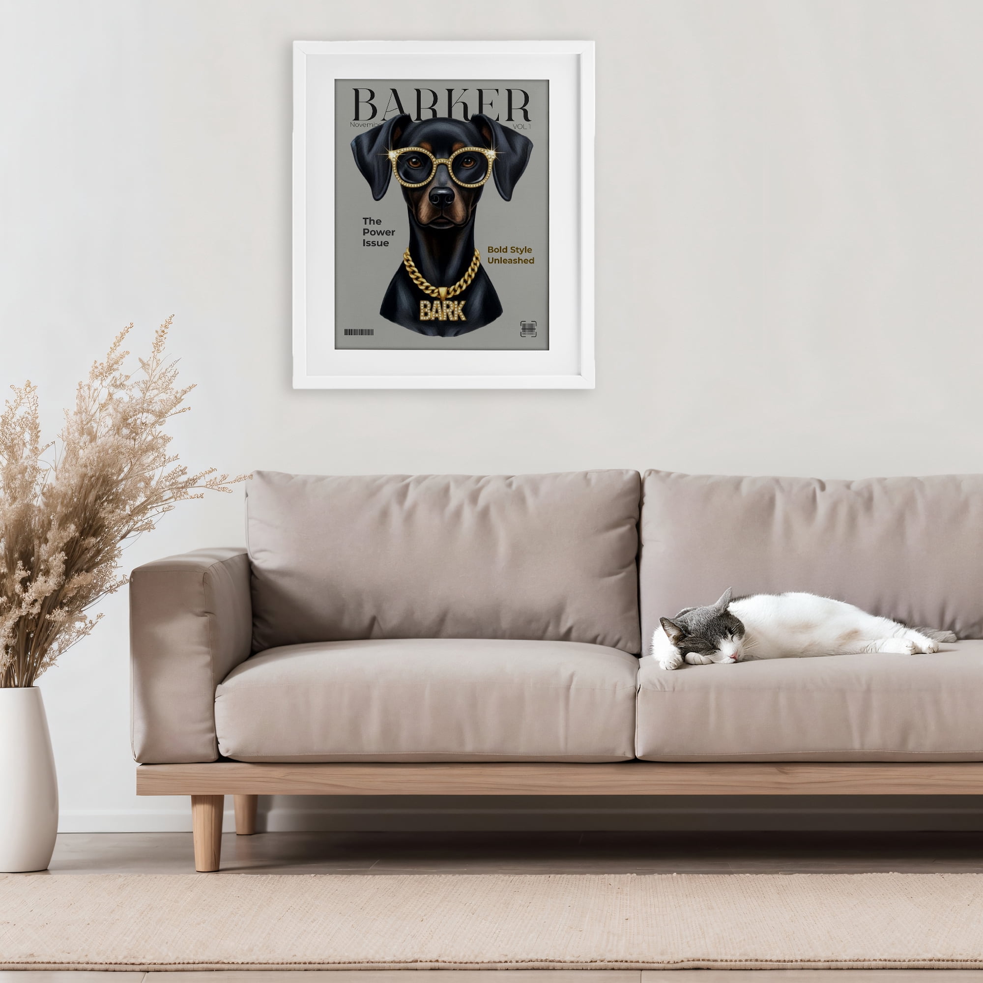 Stupell Industries Barker Dog Fashion Magazine White Framed Print Under Glass, design by A Barefoot Stylist