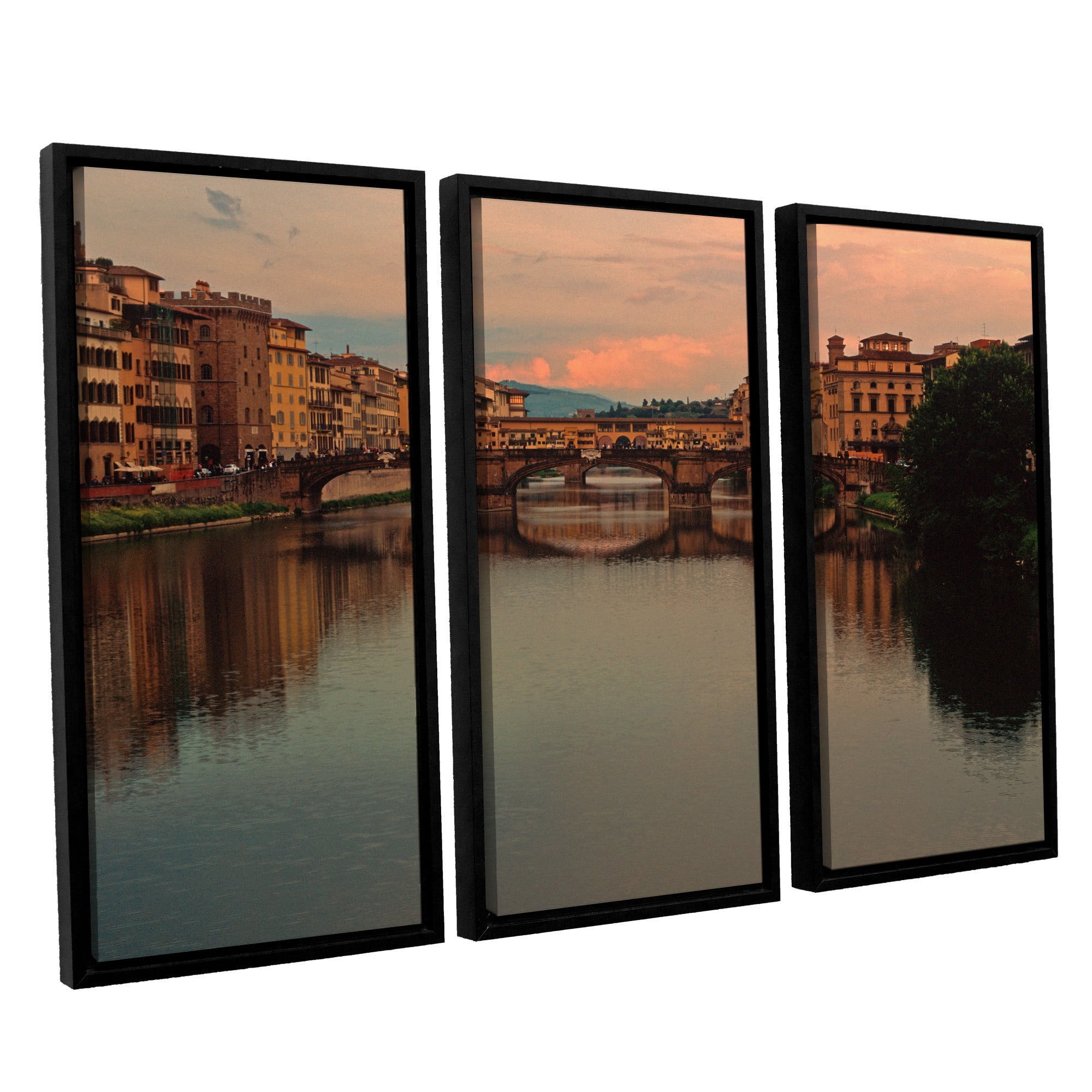 ArtWall Kathy Yates "Ponte Vecchio Reflections" 3-Piece Floater Framed Canvas Set