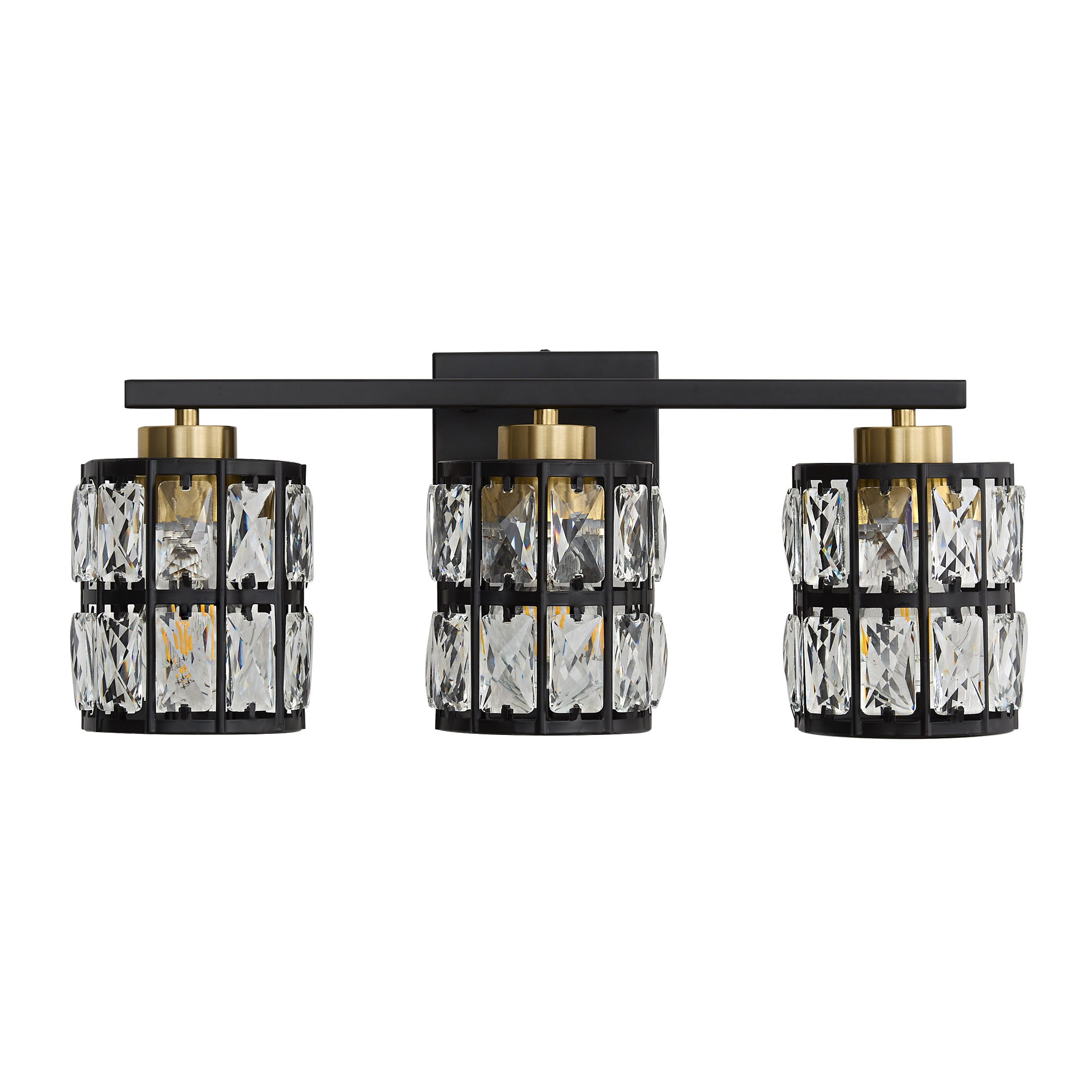 Deyidn 3-Light Black&Gold Bathroom Vanity Light, 18.9" Dimmable Modern Wall Mirror Light Fixture with Cylinder Crystal Shades for Bathroom, Powder Room