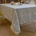 thumbnail image 1 of SHAR Outdoor Rectangular Tablecloth Anti Stain Washable Tablecloth Fabric Tablecloth Dining Table Kitchen Tablecloth Picnic Tablecloth Pompom Design Tablecloth Table Decoration140x200cm, 1 of 4