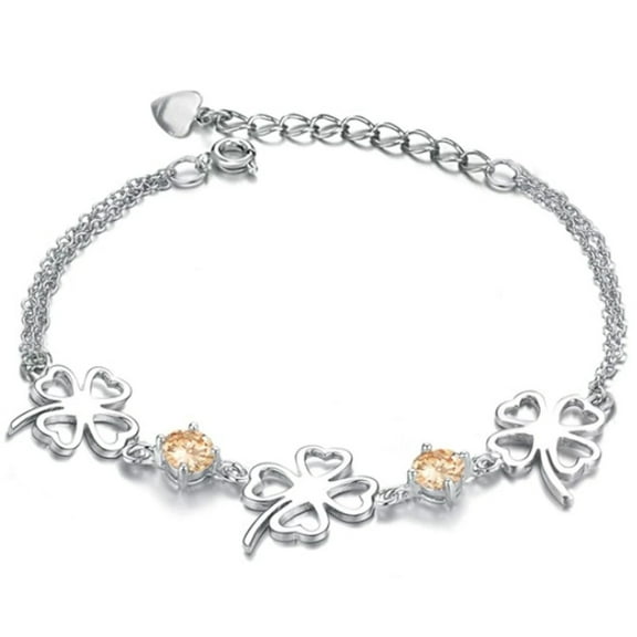 KATGI Fashion Yellow Crystal Lucky Charm Clovers Bracelet