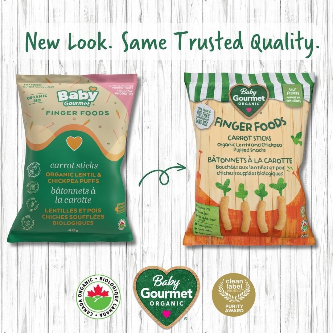 Baby Gourmet Organic Puffed Carrot Sticks, Organic Lentil & Chickpea puffed Snacks - 40 g