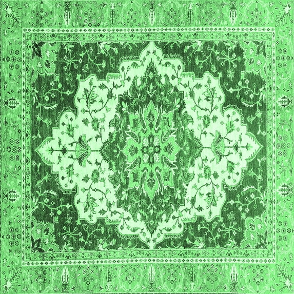 Ahgly Company Indoor Square Abstract Emerald Green Modern Area Rugs, 4' Square