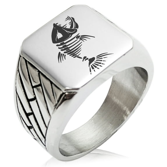Stainless Steel Vicious Hellfish Geometric Pattern Biker Style Polished Ring