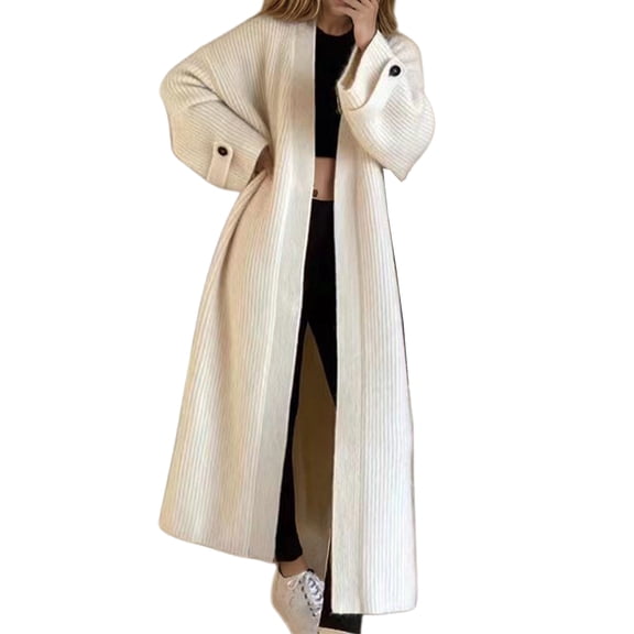 Womens Long Cardigans Cable Knitted Open Front Oversized Hooded Outerwear Sweater Coat