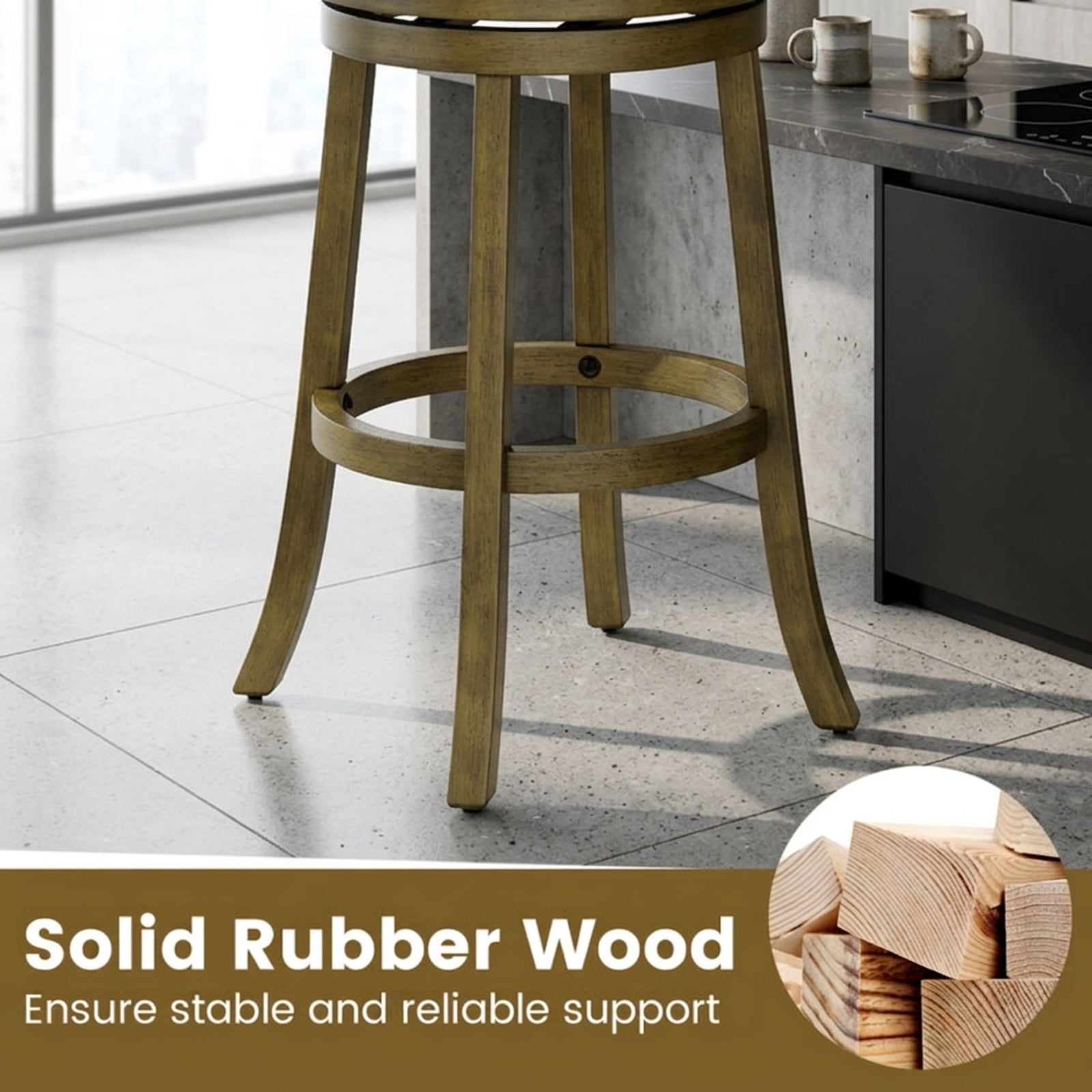 Furnibear Swivel Bar Stools Set of 2 with Soft-padded Back and Seat-L for Kitchen Island Counter Bar Pub Dining Home, Gray