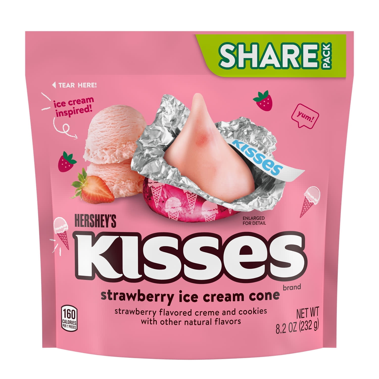 HERSHEY'S KISSES Strawberry Ice Cream Cone Flavored Candy Share Pack, 8.2 OZ
