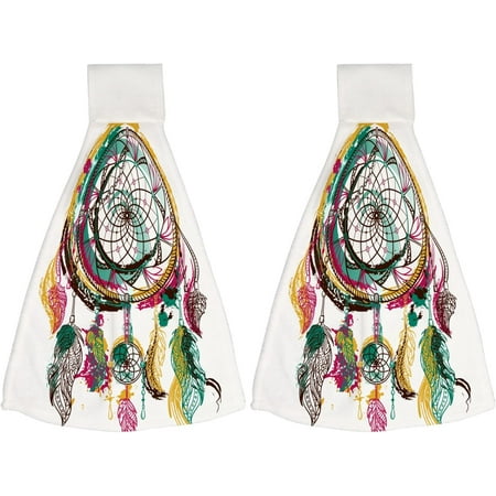 

SKYSONIC Hanging Towels 2 Pcs Dish Towels Dream Catcher with Ornament Absorbent Hand Towels with SKYSONIC Hanging Loop Washcloth for Bathroom Kitchen