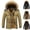 Khaki, variant on Men's Hooded Puffer Parka Jacket, Thick Fleece Lined Winter Coat, Windproof Insulated Outerwear with Side Pockets for Cold Weather Outdoor Daily Wear Dark Blue 5XL