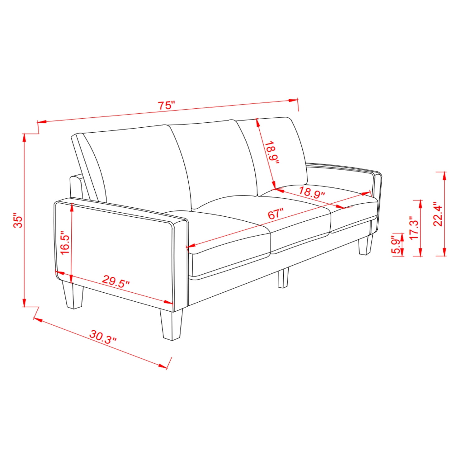 DEALTOPS Modern Sectional Sofa Couch Upholstered Sofa Storage Couches 3 Seater Sofa Chair for Living Room - Dark Gray