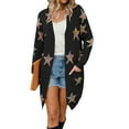 thumbnail image 1 of Franhais Women 's Open Front Long Sleeve Star Print Knitted Chunky Cardigan Sweater with Pockets (S-XL), 1 of 6