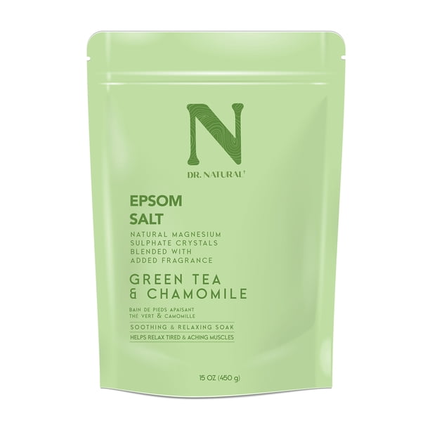 Dr. Natural Sal de Epsom, Sal de Baño, Té Verde y Manzanilla, 450 g