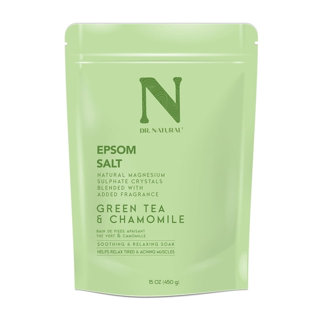 Dr. Natural Sal de Epsom, Sal de Baño, Té Verde y Manzanilla, 450 g