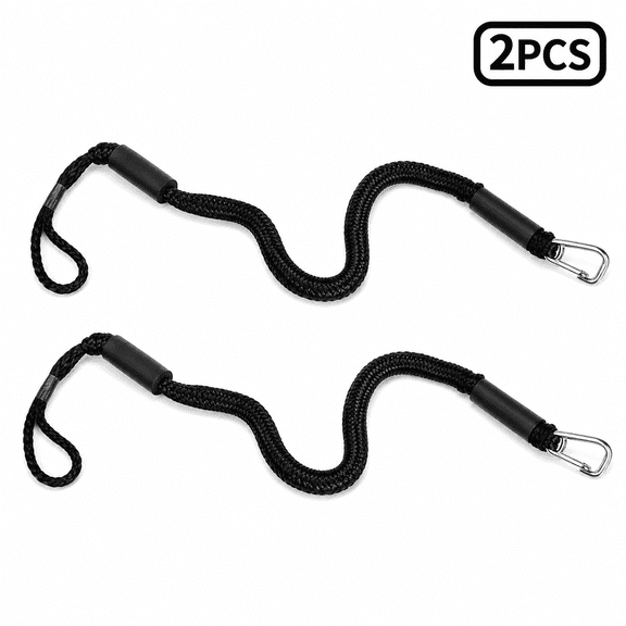 Boat Rope, 4 Feet Bungee Dock Line Mooring Rope Boat Accessories for Docking 2 Pack Black