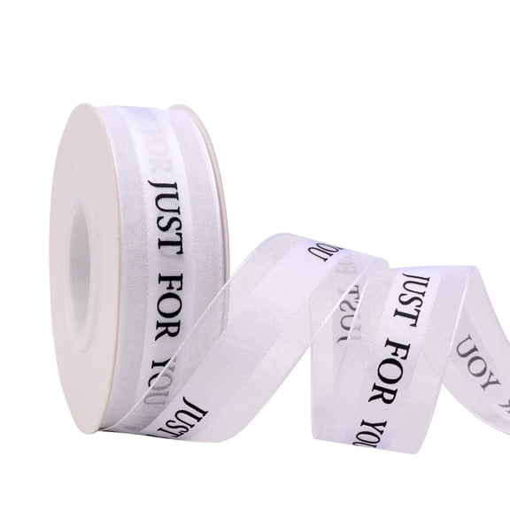 "JUST FOR YOU" Printed Valentine Nylon Organza Decorative Ribbon, White, 1 Inch x 40 Yards