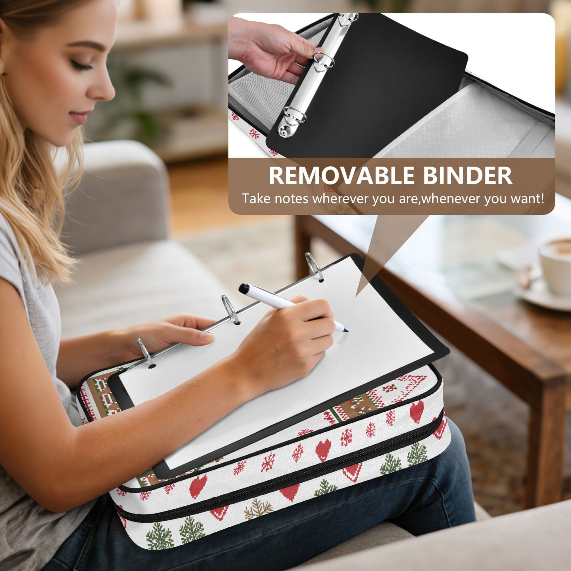 FORMRS Accordion File Folder A4 Size 7-Pocket Expanding Document Organizer Bag with 3 Ring Binder, Brown Nordic Christmas