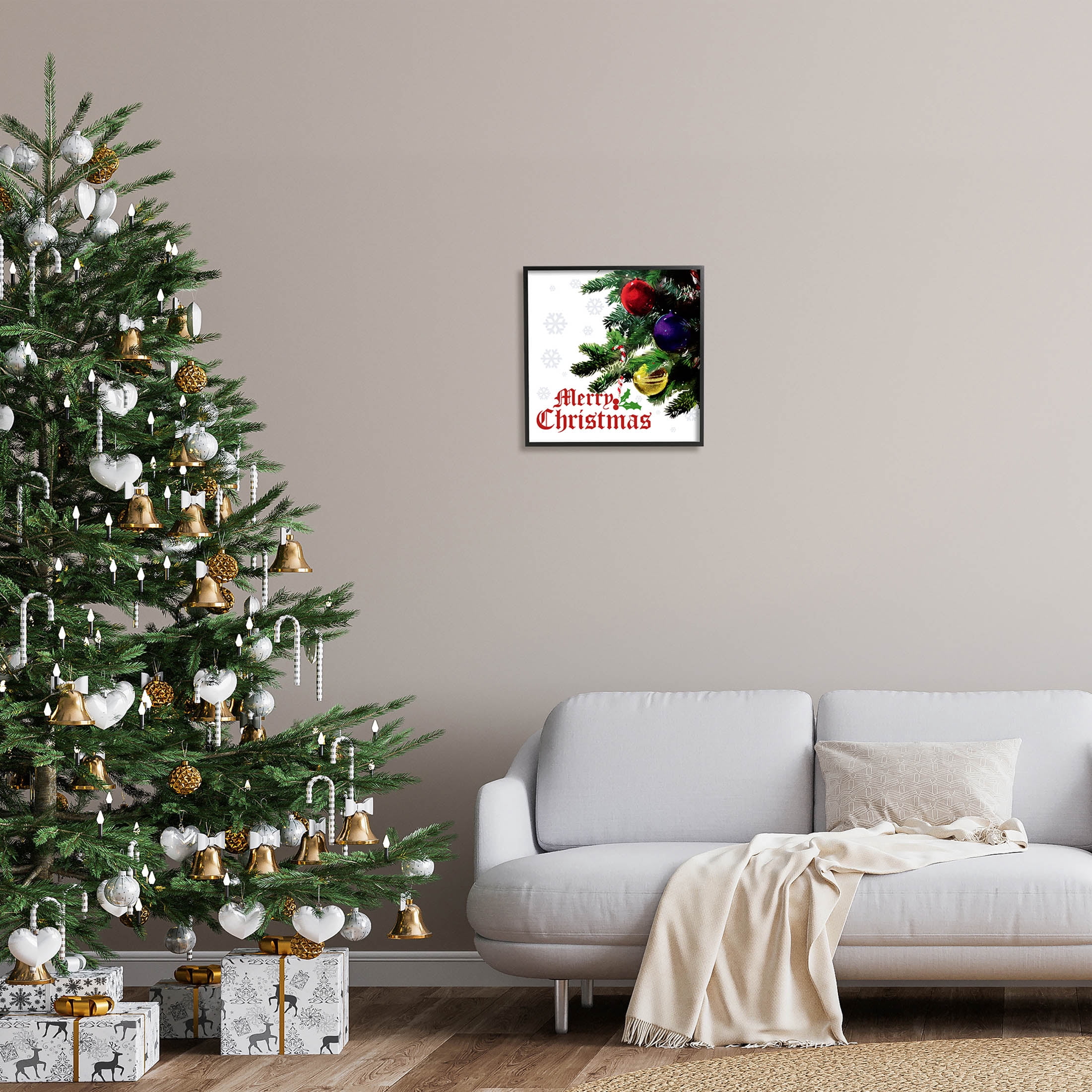 Stupell Industries Merry Christmas Snowflake Pattern Graphic Art Black Framed Art Print Wall Art, Design by The Saturday Evening Post
