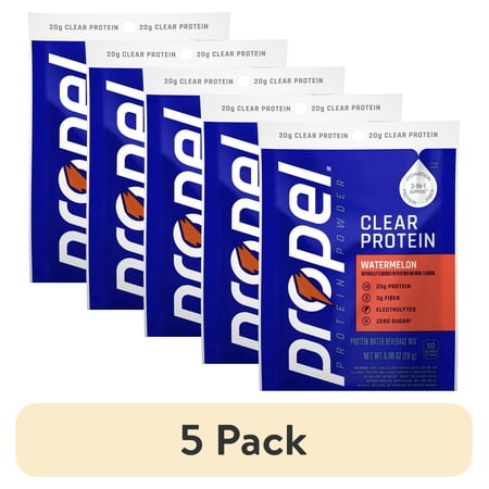 (5 pack) Propel Clear Protein, 20g Protein, Zero Sugar, Watermelon, Powdered Clear Protein Drink Mix, 0.98 oz