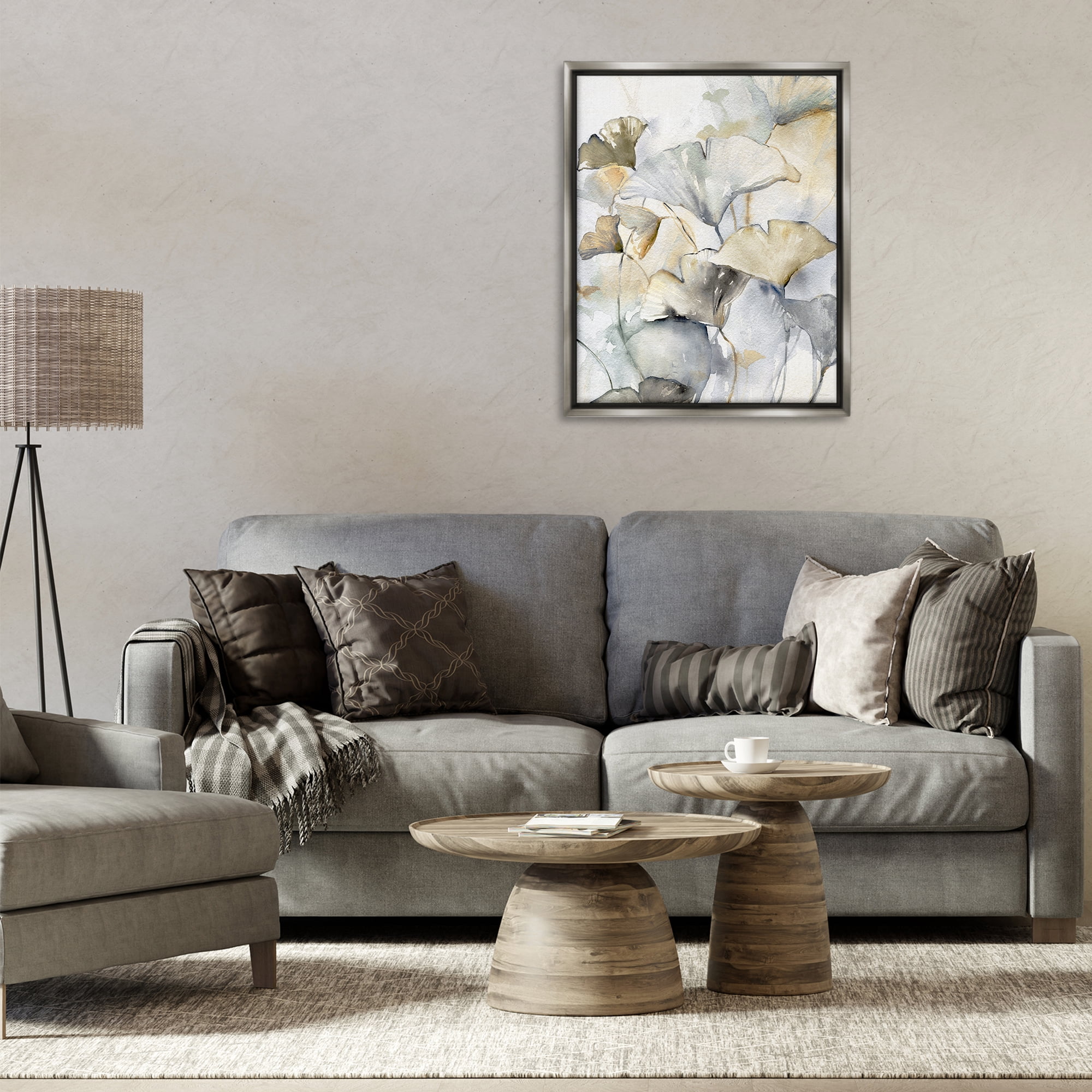 Stupell Industries Abstract Gingko Leaves Plants & Flowers Painting Gray Floater Framed Canvas Art Print Wall Art, 25 x 31