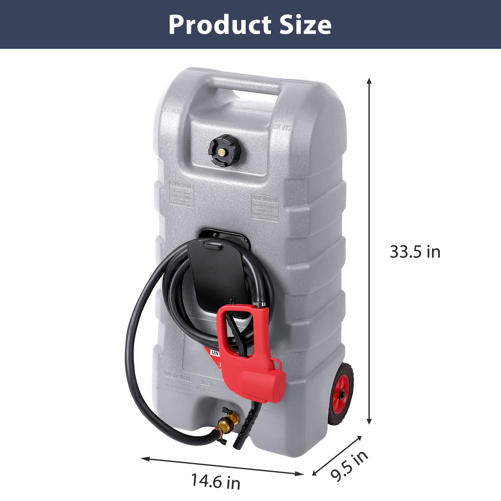 JoanKaren 15 Gallon Portable Gas Fuel Tank,Container Caddy Tank with Siphon Pump,10ft Hose,6in Wheels & Lockable Lid,Gasoline Can for Boats,Cars, Motorcycle,Grey