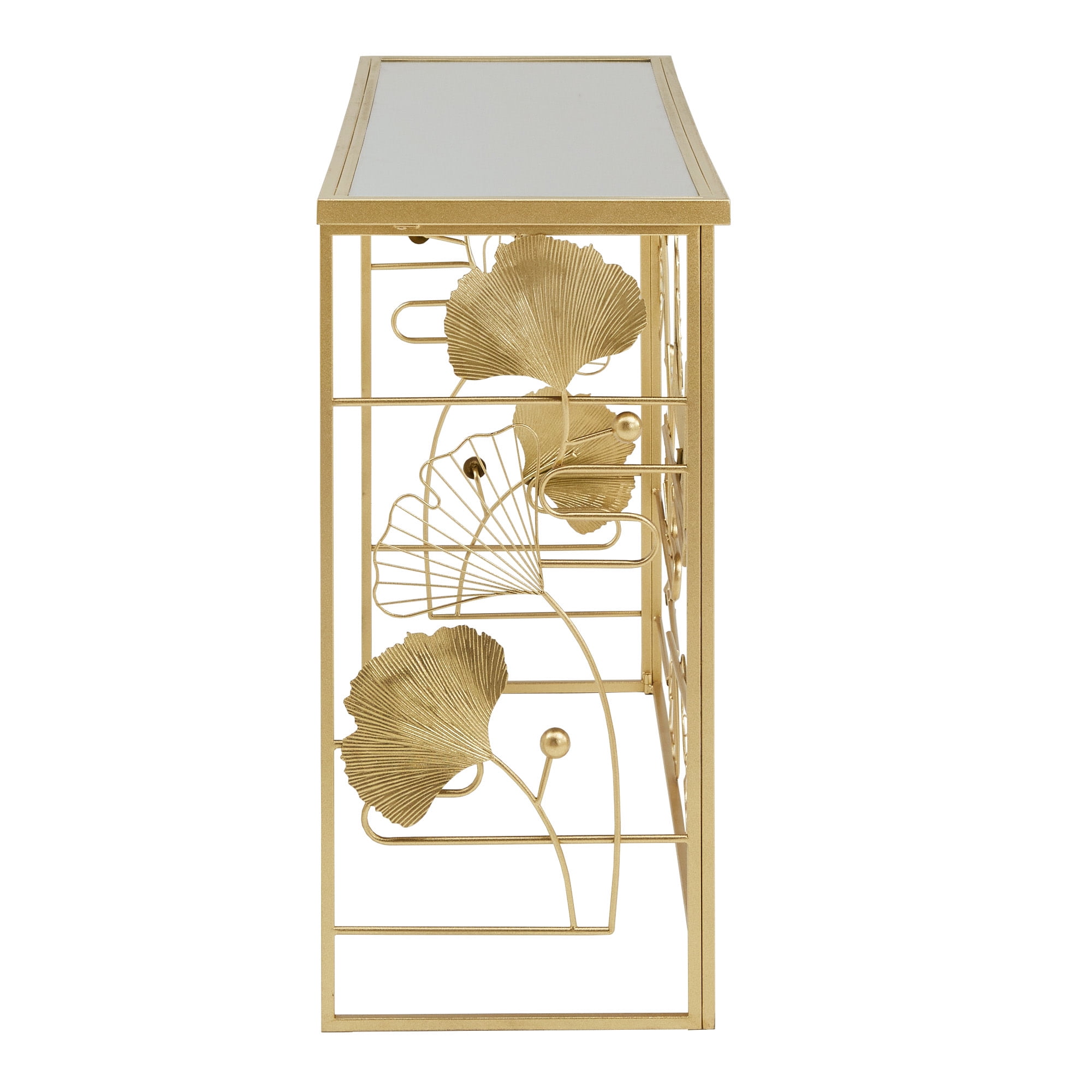Weston Home Ditmas Gold Finish Peony and Ginkgo Console Table with Mirror Top