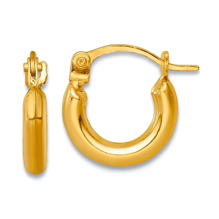 14k Solid Yellow Gold Polished 2mm Hoop Earrings 10.7x10.2mm Wide 2mm Thick Hoop Earring for Women