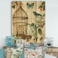 thumbnail image 2 of Designart 'Birdcage, Blue Cottage Bird and Apple Blossoms I' Floral and botanical Print on Natural Pine Wood, 2 of 3