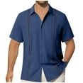thumbnail image 2 of VBTAPA Men's Linen Shirts Stylish Casual Button Down Short Sleeve Shirt Beach Wedding Dress Shirtss Summer Resort Wear Lightning Sales Dark Blue M, 2 of 5