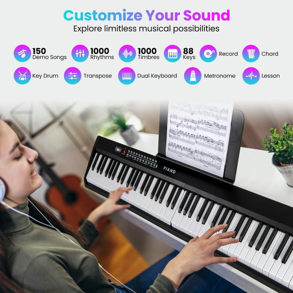 Canddidliike 88 Key Foldable Electric Keyboard Piano, Keyboard Piano with Wireless MIDI and Dual Speakers, Black