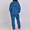 thumbnail image 2 of Osfvolr Women Zip Up Hoodies Long Sleeve Solid Color Fall Casual Fashion Jackets with Trousers Set Blue S, 2 of 4