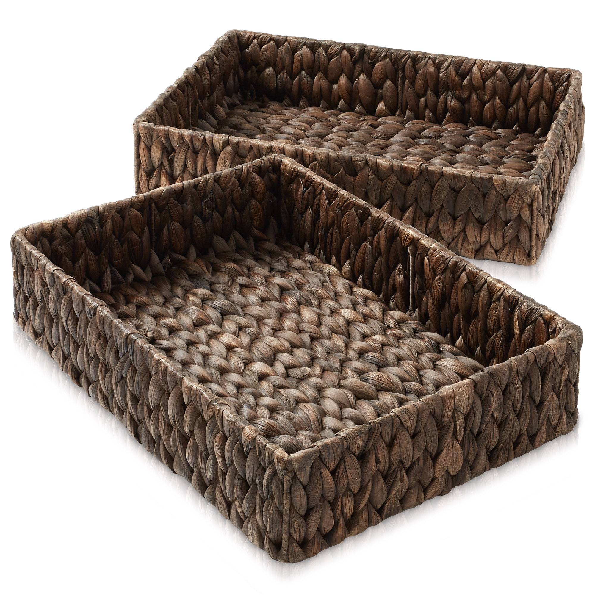 Casafield Bathroom Storage Baskets - Set of 2, Espresso - Water Hyacinth, 15.75" W x 11.25" D x 3.25" H, Woven Toilet Paper, Tissue, Shelving Bins