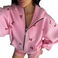 thumbnail image 2 of Women Cherry Print Zip Up Hoodie Long Sleeve Oversized Hooded Sweatshirt Y2k Jacket Pink L, 2 of 9