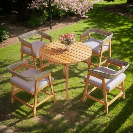 GVN Outdoor Dining Sets,Patio Dining Sets,5 Pieces Patio Dining Set with Cushions and PE Rattan Backrest for Garden and Backyard