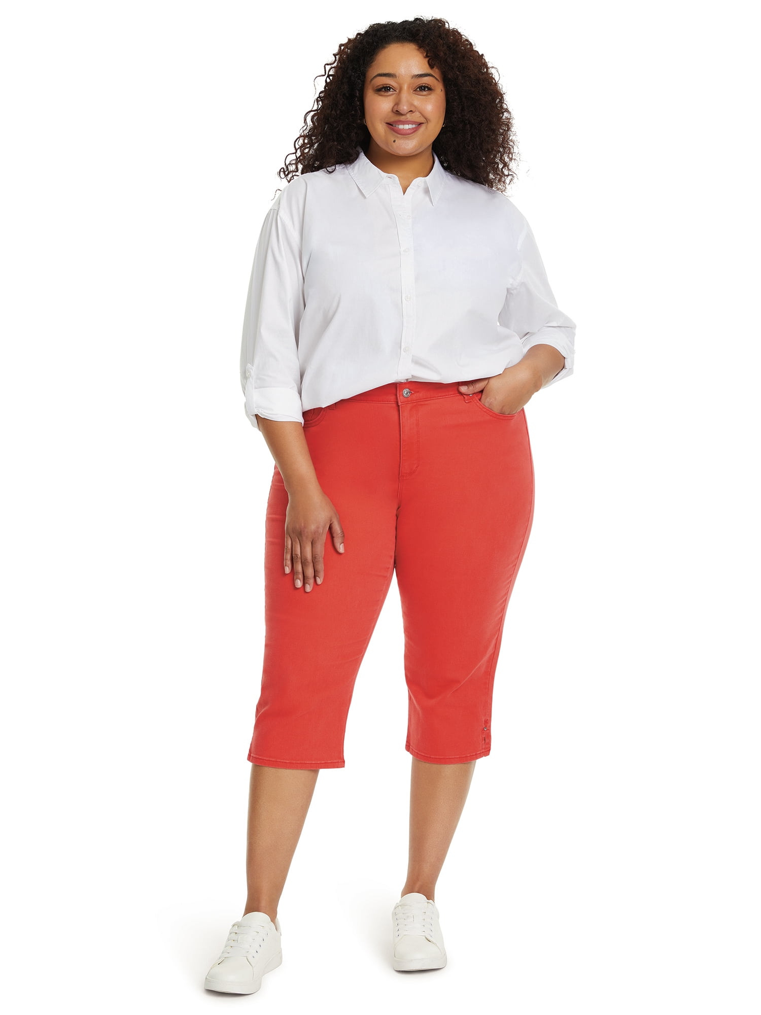 Gloria Vanderbilt Swan Series Women's Plus Amanda 5 Pocket Capri with Slit, Sizes 16W-24W