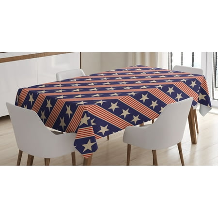 Primitive Country Decor Tablecloth, Patriotic Star Pattern in Diagonal Stripes National Theme, Rectangular Table Cover for Dining Room Kitchen, 60 X 84 Inches, Navy Coral Cream, by (Best Over The Counter Scar Removal Cream)
