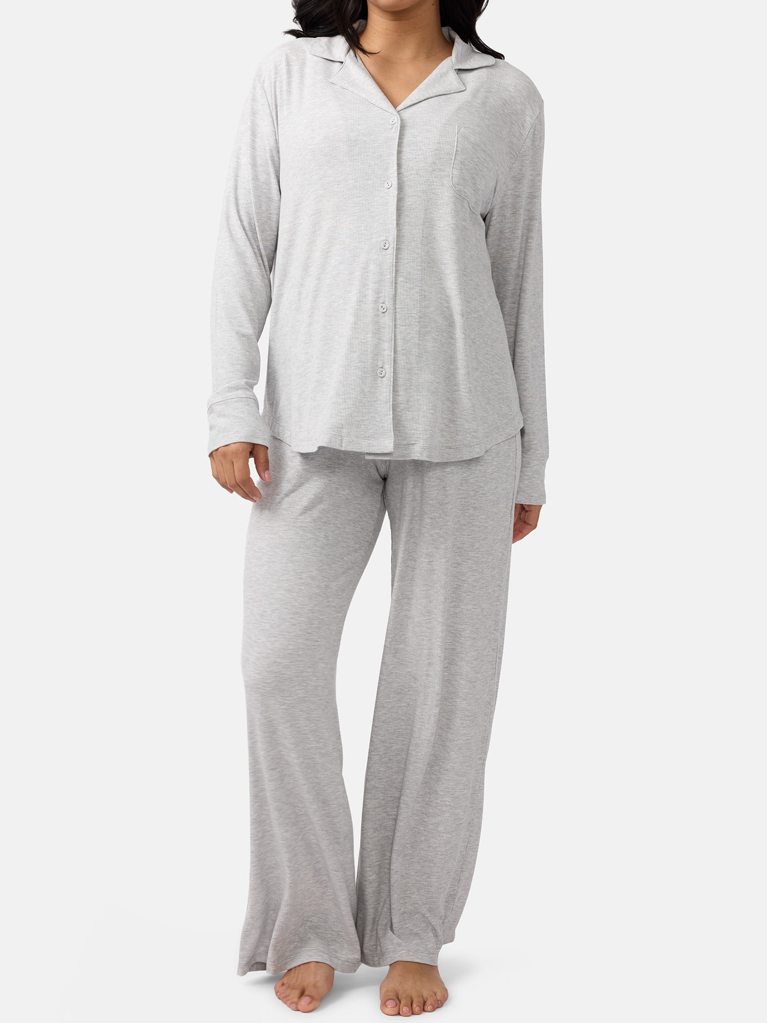 Ingrid & Isabel For Every Belly Women's Maternity Long Sleeve Button Down Shirt & Open Leg Pajama Set, Sizes S-XXXL