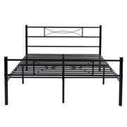 Teraves Full Size Metal Bed Frame Bedroom Mattress Platform Foundation with Headboard, Black