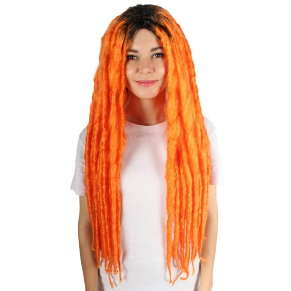 HPO Adult Women's Long Dreadlocks Pumpkin Colour Wigs, Best for Halloween & Cosplay, Synthetic Fiber