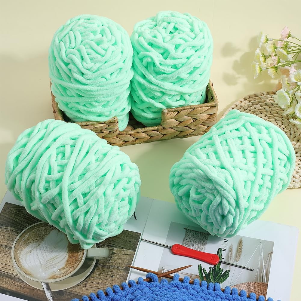 4 rolls Soft Crocheting Yarn Thick Knitting Yarn for Scarf bag Cushion Making Aquamarine 0.28~0.31 inch(7~8mm) 49.21 Yards(45m)/Roll