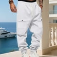 thumbnail image 5 of RYDCOT Men's Cargo Jogger Pants Drawstring Stretch Casual Loose Athletic Pants Elastic Waist Workout Hiking Sweatpants White, 5 of 9