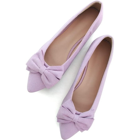 

Pfhytec LU Pointy Toe Ballet Flats for Women with Cute Bowknot Elegant Slip-ons Soft Support Daily Walking Shoes