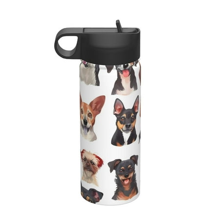 

Fuzoiu Happy Dog Faces Collage Print 18oz Insulated Sports Kettle Outdoor Sport Gym Stainless Steel Water Bottle With Straw Lid