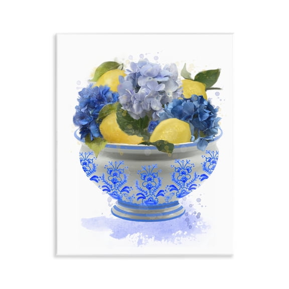 Stupell Industries Hydrangea & Lemon Bowl Food & Beverage Painting Unframed Art Print Wall Art, 11 x 14