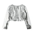 thumbnail image 5 of Otqutp Sequin Bolero Girls Jacket Long Sleeve Glitter Open Front Shrug Kids Sparkly Blazer Cropped Tops Cardigan Outerwear, 5 of 7