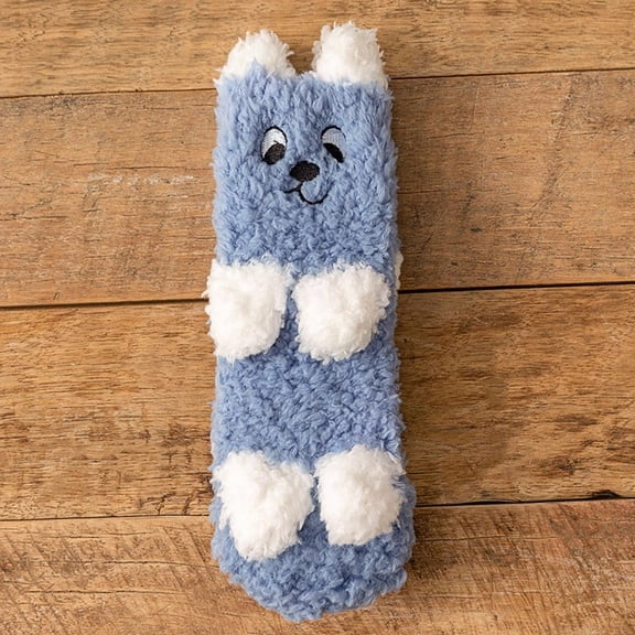 workcargo Cute Animal Slipper Socks for Women Teens - Soft Polyester Fluffy Embroidered 3D Cartoon Socks, Blue Cozy Home Casual Wear Free Size 1 Pair,Size Free Size