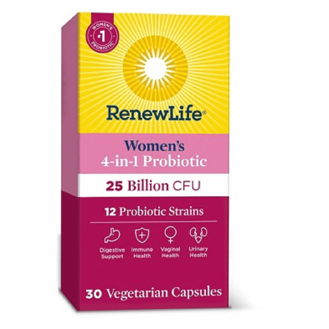 Renew Life Women's 4-in-1 Probiotic 25 Billion CFU 12 Probiotic Strains ...