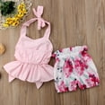 thumbnail image 2 of Fortune Baby Girl Clothes Pink Sleeveless Hanging Neck Ruffle Top+Floral Shorts, 2 of 8