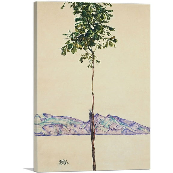 ARTCANVAS Little Tree - Chestnut Tree at Lake Constance 1912 Canvas Art Print by Egon Schiele - Size: 26" x 18" (0.75" Deep)