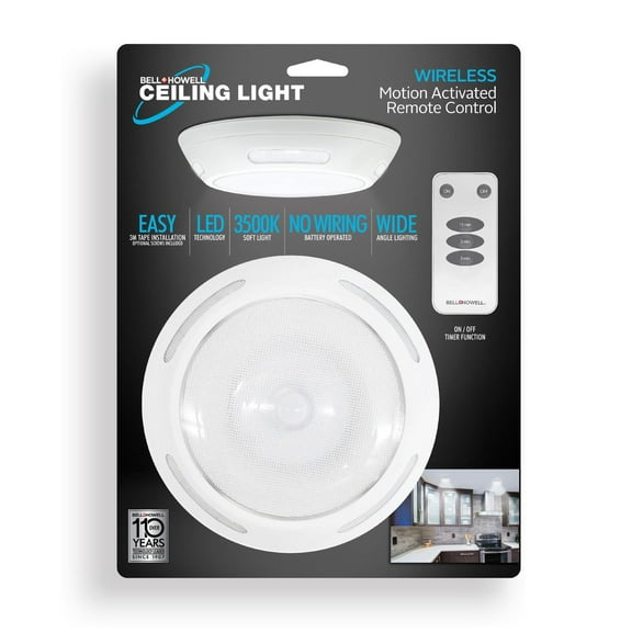 Bell + Howell Wireless Motion LED Ceiling Light Soft White 1 Piece Battery Operated Remote Control Easy Care