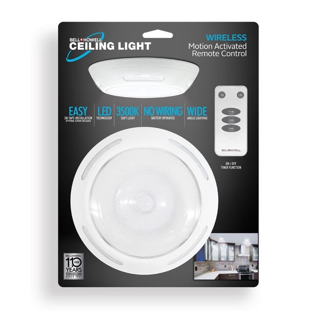 Bell + Howell Wireless Motion LED Ceiling Light Soft White 1 Piece Battery Operated Remote Control Easy Care